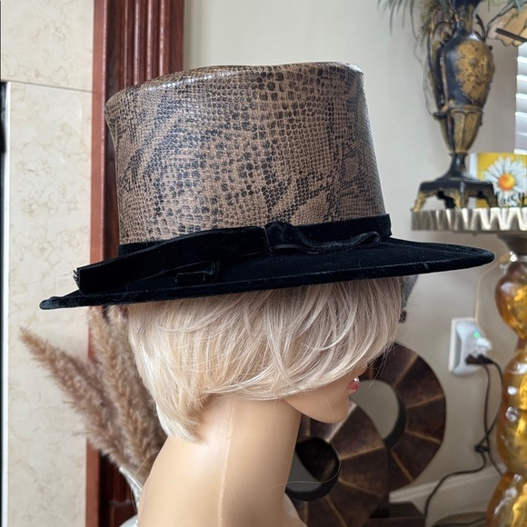 Vintage Rafield Steampunk Topper Hat Black Velvet Snakeskin Victorian Top Hat main image 4